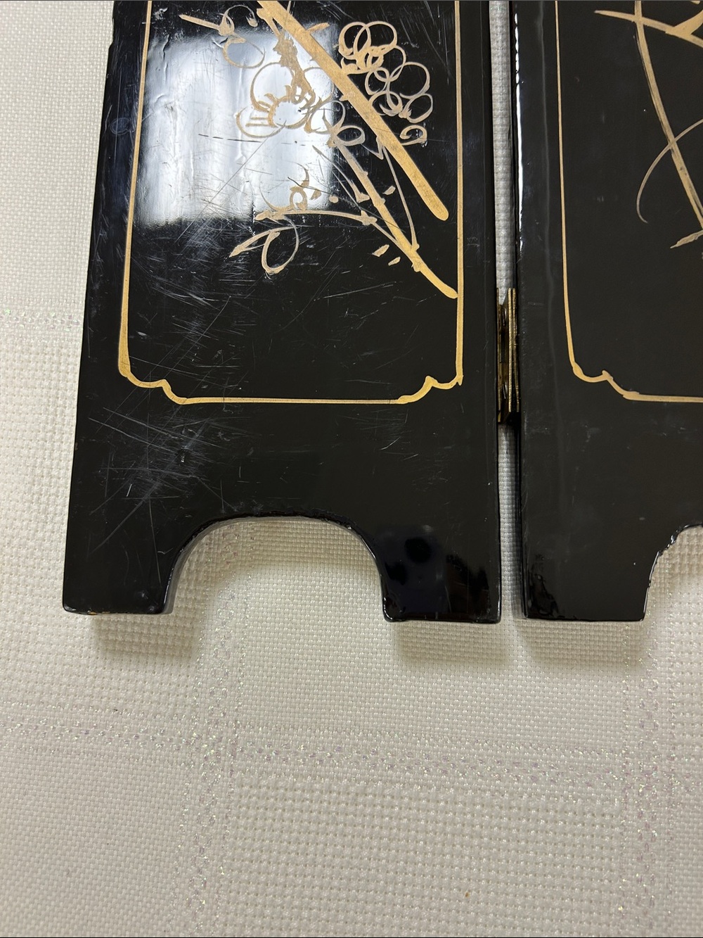 Miniature Chinese black lacquer four panel table top folding screen image 9